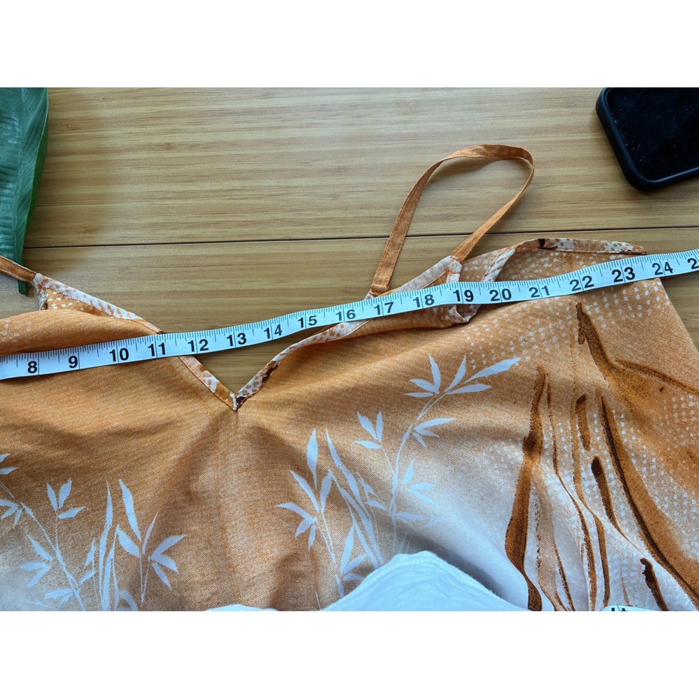 Mlle Gabriell Orange Brown Floral Scarf Print Handkerchief Hem Dress L Boho - Picture 6 of 8